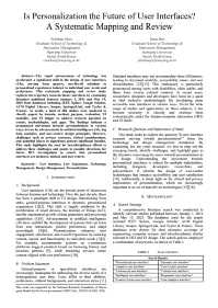 Is Personalization the Future of User Interfaces? A Systematic Mapping and Review